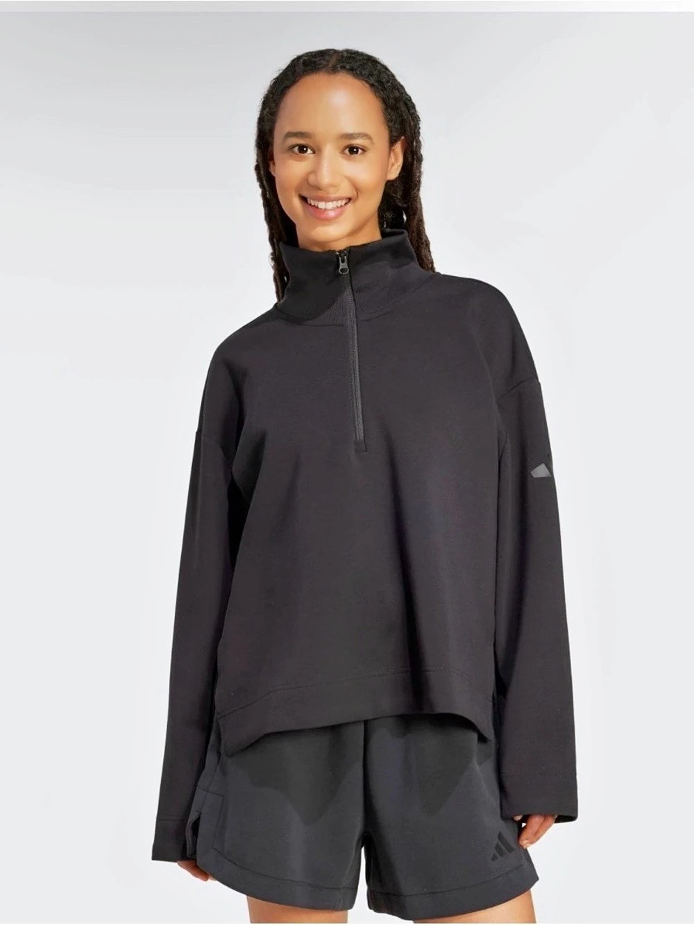 adidas Women’s Soft Lux Quarter Zip Pullover Black Athleisure Minimalist